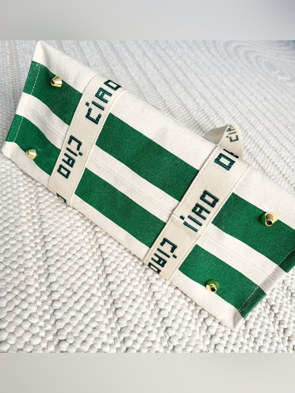 Clare V. Canvas Palm Green and Natural Stripe Ciao Tote Handbag NWT - Picture 15 of 15